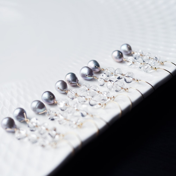 OUTLET☆14KGF pierced earring with pearl and quartz. 第6張的照片