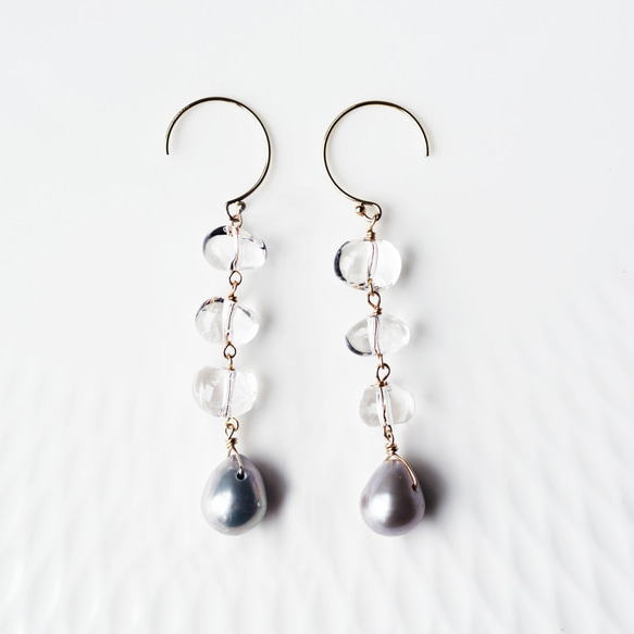 OUTLET☆14KGF pierced earring with pearl and quartz. 第7張的照片