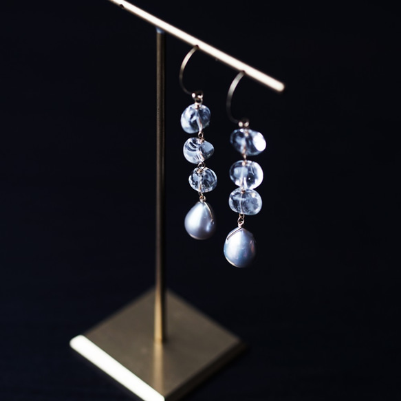 OUTLET☆14KGF pierced earring with pearl and quartz. 第8張的照片