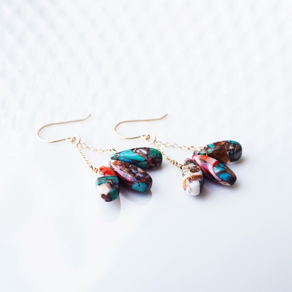 K18 pierced earring with oyster copper turquoise. 第6張的照片