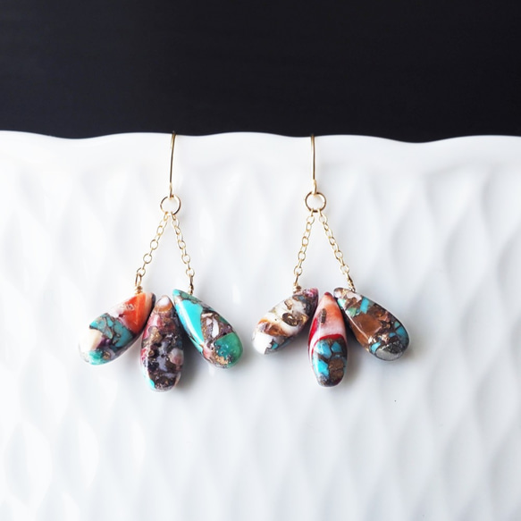 K18 pierced earring with oyster copper turquoise. 第7張的照片