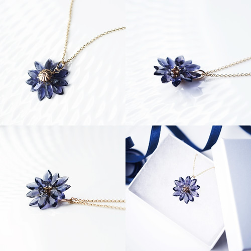 ヤグルマギク ネックレス アイオライトの花びらによるヤグルマギクの45cmネックレス