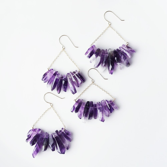 K18 Pierced earring with Amethyst / Thorough wort 第2張的照片