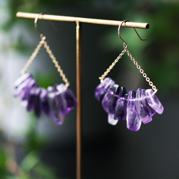 K18 Pierced earring with Amethyst / Thorough wort 第6張的照片