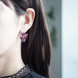 K18 Pierced earring with Amethyst and Rhodolite ganet 第3張的照片