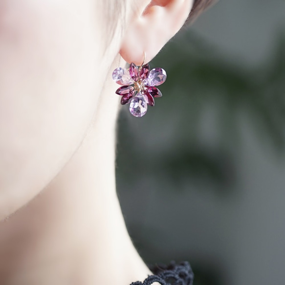 K18 Pierced earring with Amethyst and Rhodolite ganet 第4張的照片