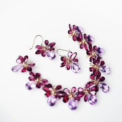 K18 Pierced earring with Amethyst and Rhodolite garnet 第3張的照片