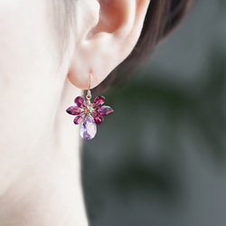 K18 Pierced earring with Amethyst and Rhodolite garnet 第4張的照片