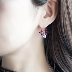 K18 Pierced earring with Amethyst and Rhodolite garnet 第6張的照片