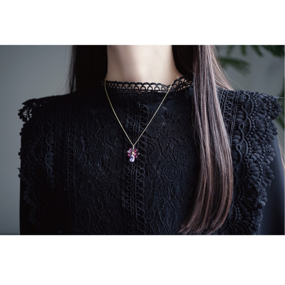 14KGF 45cm Necklace with Amethyst and Rhodolite garnet 第3張的照片