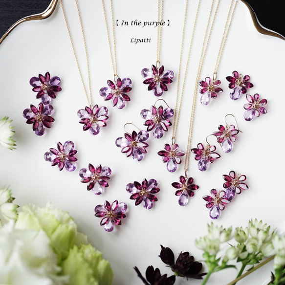 14KGF 45cm Necklace with Amethyst and Rhodolite garnet 第5張的照片