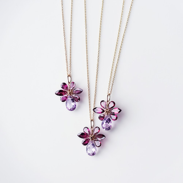 14KGF 45cm Necklace with Amethyst and Rhodolite garnet 第8張的照片