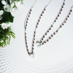 14KGF 60cm Rainbow moonstone and Sapphire necklace 第1張的照片