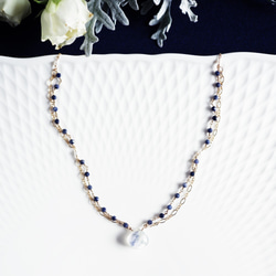 14KGF 60cm Rainbow moonstone and Sapphire necklace 第2張的照片