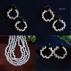 K18 pierced earrings with Pearl(fresh water) and quartz 第4張的照片