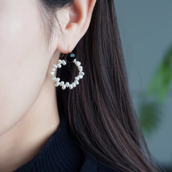 K18 pierced earrings with Pearl(fresh water) and quartz 第6張的照片