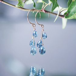 14KGF Pierced earring with Santamaria Aquamarine 第1張的照片