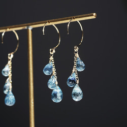 14KGF Pierced earring with Santamaria Aquamarine 第8張的照片