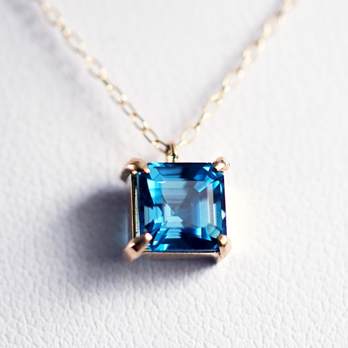 ☆K18ロンドンブルートパーズのステップカットネックレス ～Angioletta  