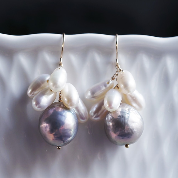 K18 pierced earring with Fresh water pearls 第1張的照片