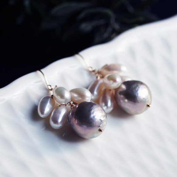 K18 pierced earring with Fresh water pearls 第9張的照片