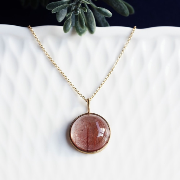 14KGF 50cm Necklace with red rutilated quartz 第1張的照片