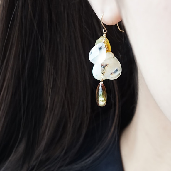 K18 pierced earring with Andalusite and Agate 第6張的照片