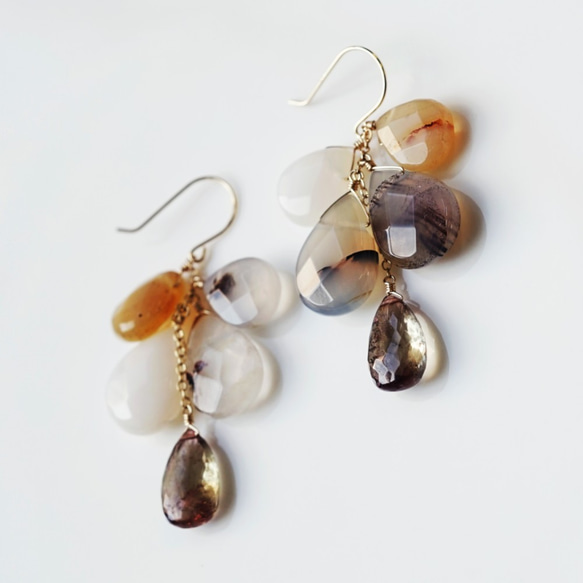 K18 pierced earring with Andalusite and Agate 第8張的照片