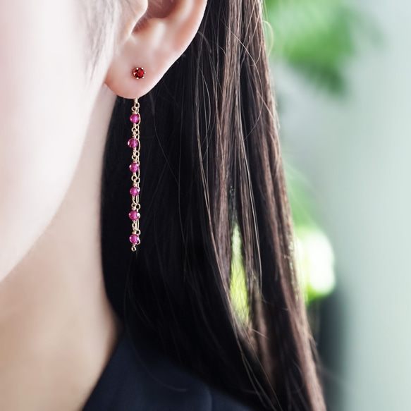 14KGF pierced earrings with Garnet 第2張的照片