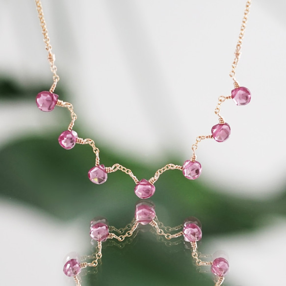 14KGF 46cm necklace with purple pink garnet 第2張的照片