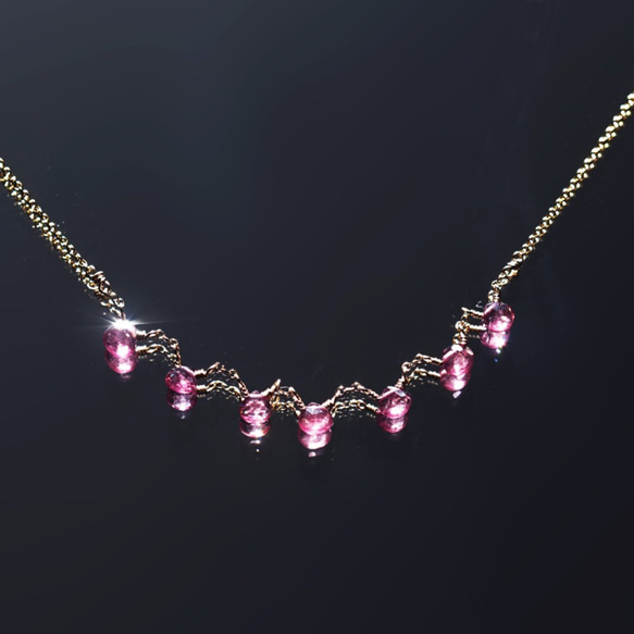 14KGF 46cm necklace with purple pink garnet 第7張的照片