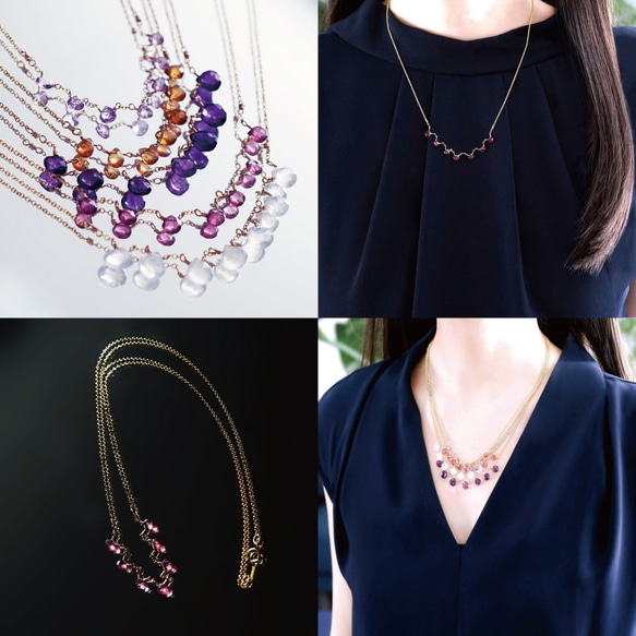 14KGF 46cm necklace with purple pink garnet 第4張的照片