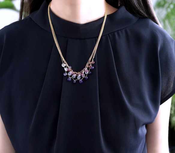 14KGF 46cm necklace with purple pink garnet 第6張的照片