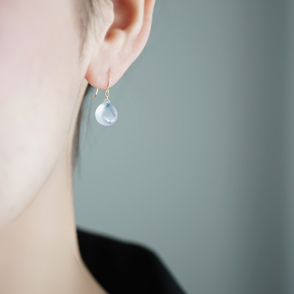 14KGF 藍玉髓精緻栗色切割耳環 ~Bona 第3張的照片