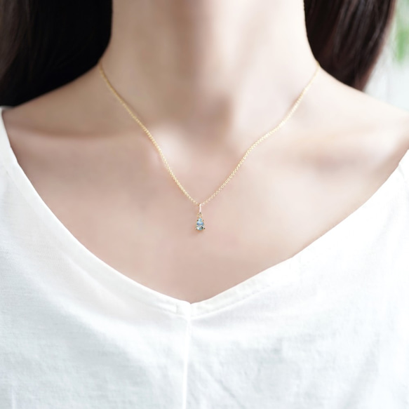 14KGF 40cm Necklace with Aquamarine 第3張的照片