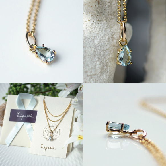 14KGF 40cm Necklace with Aquamarine 第4張的照片