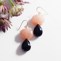 14KGF Pierced earring with orange moonstone and quartz 第6張的照片