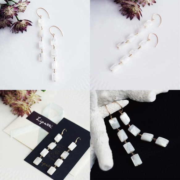 14KGF pierced earring with White shell 第4張的照片