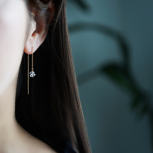 14KGF Pierced earring with Herkimer diamond 第3張的照片