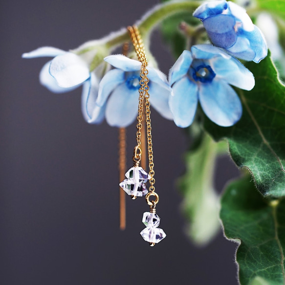 14KGF Pierced earring with Herkimer diamond 第2張的照片