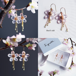 ☆K10/K18ローズクォーツの花びらによる桜のピアス　～Cherry blossom 4枚目の画像