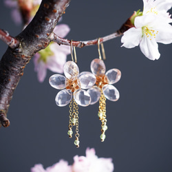 ☆K10/K18ローズクォーツの花びらによる桜のピアス　～Cherry blossom 8枚目の画像