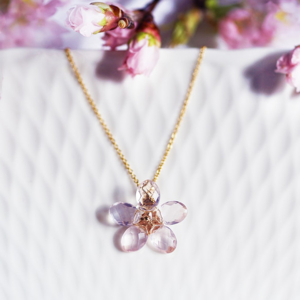 14KGF 45cm Necklace with Rose quartz 第1張的照片