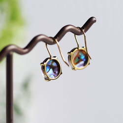 Silver925 K18gold coating pierced earring with abalone shell 第8張的照片