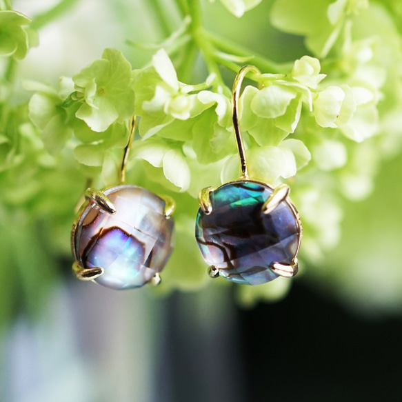 Silver925 K18gold coating pierced earring with abalone shell 第9張的照片