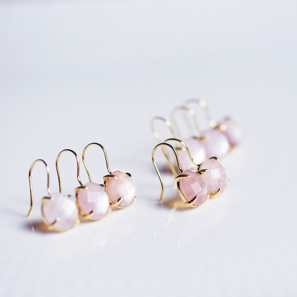 Silver925 K18gold coating pierced earring with Pink shell 第2張的照片
