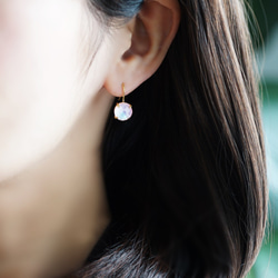 Silver925 K18gold coating pierced earring with Pink shell 第3張的照片