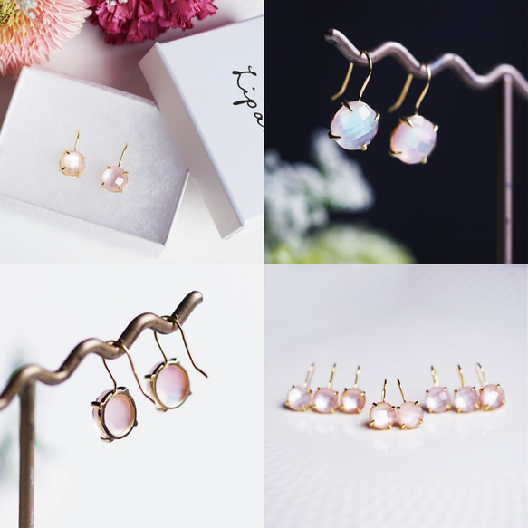 Silver925 K18gold coating pierced earring with Pink shell 第4張的照片