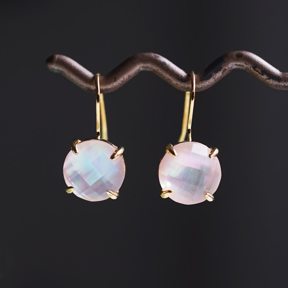 Silver925 K18gold coating pierced earring with Pink shell 第6張的照片