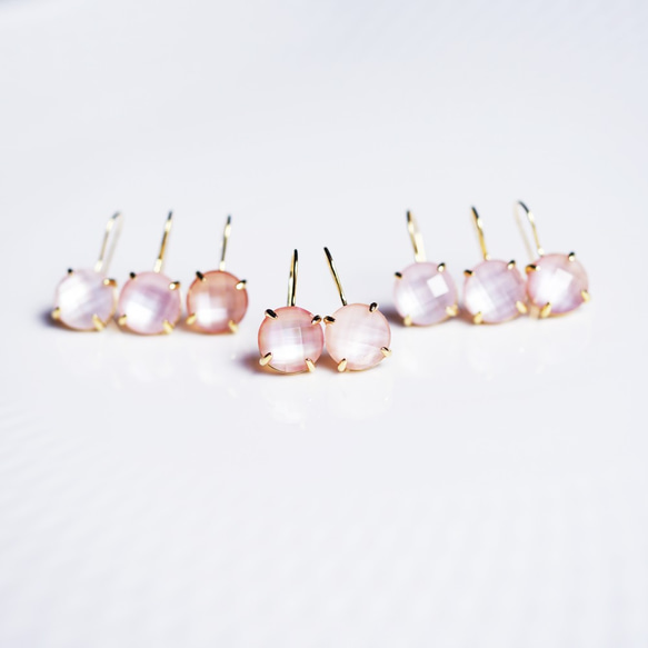 Silver925 K18gold coating pierced earring with Pink shell 第9張的照片